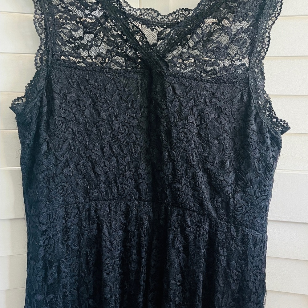 LOVE SQUARED Plus Size Dress 1X A-Line Black Floral Lace Sleeveless Knee Length - Picture 3 of 8